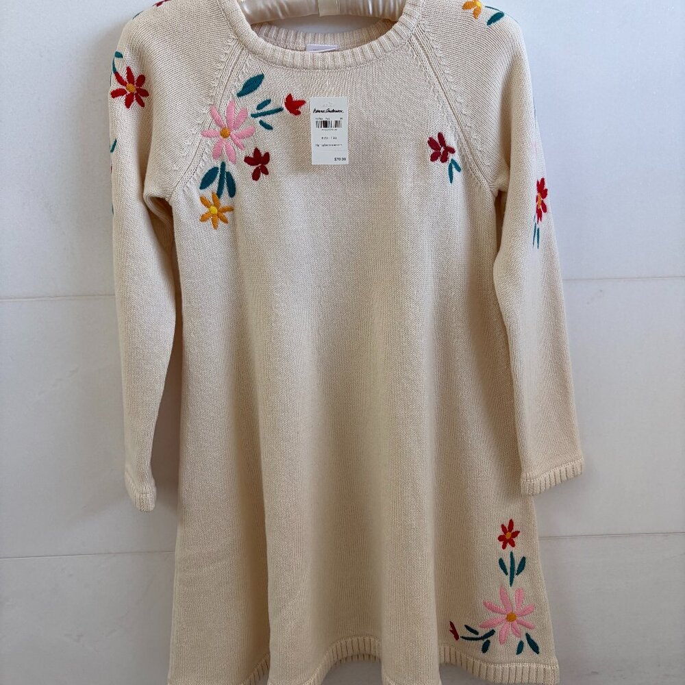 Hanna Andersson Floral Sweater Dress Size 8 Ivory Cotton Wool NWT